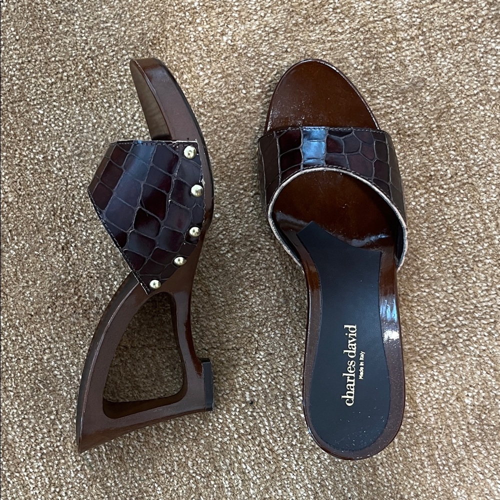 Charles David Brown Slide Wedge Heels